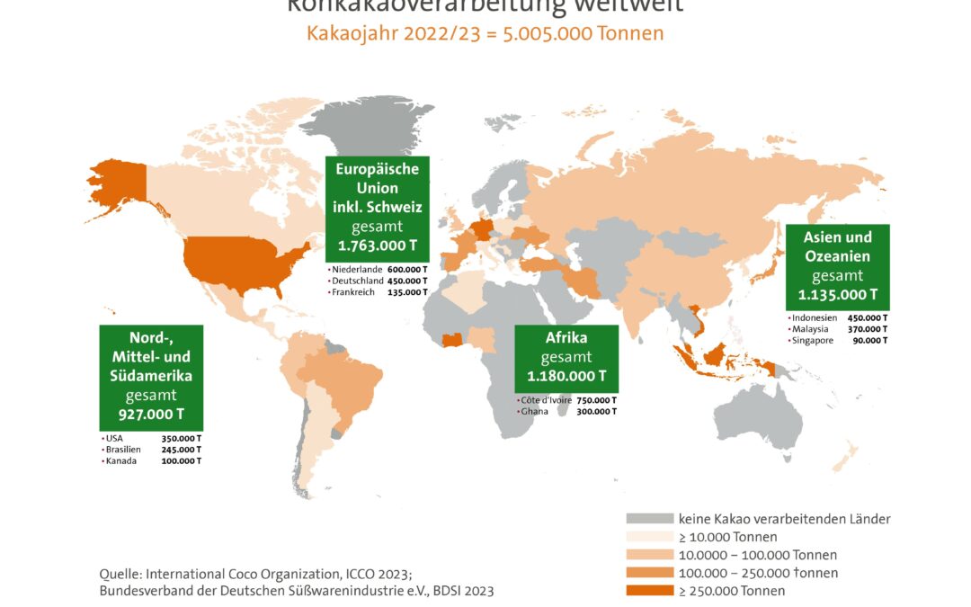 Infografik „Rohkakaoverarbeitung weltweit 2022/23“
